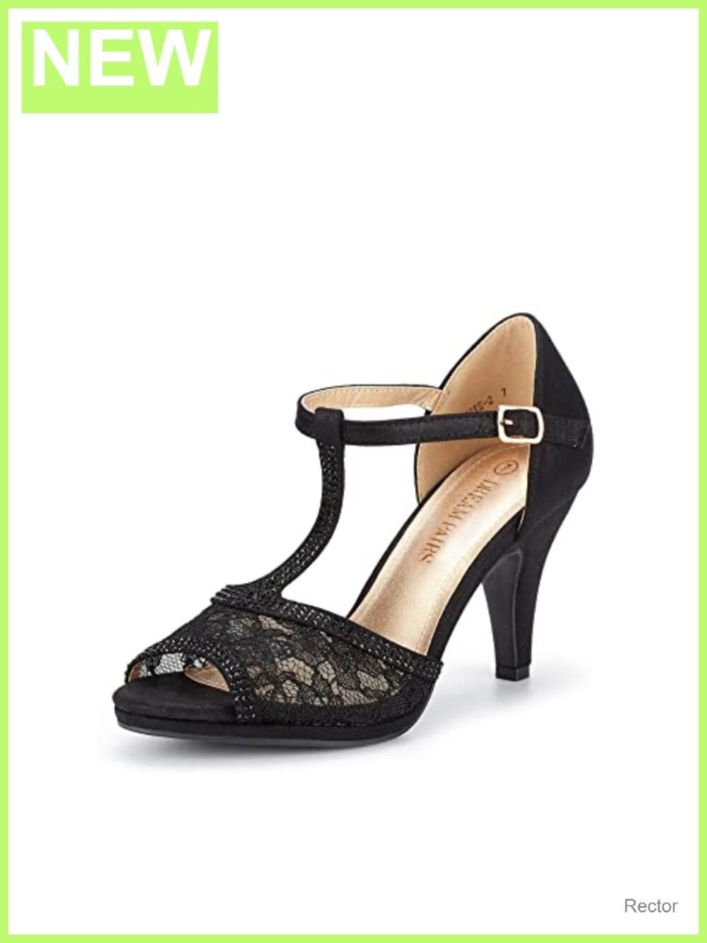 Lace Open Toe Kitten Heel Sandals Adjustable T-Strap PU Insole